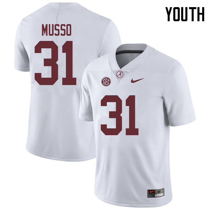Alabama Crimson Tide Youth Bryce Musso #31 White NCAA Nike Authentic Stitched 2018 College Football Jersey EV16W61EP